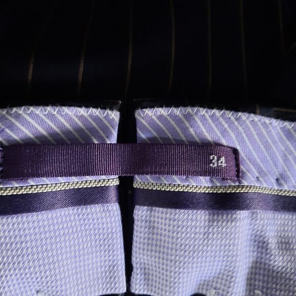 Aristo Eighteen Stirling Pants Mens 34 Navy Blue Stripe Flat Front Wool Slacks - Picture 6 of 8